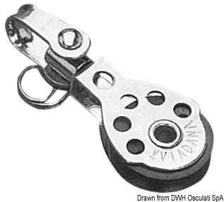 Одношкивный мини-блок из полиамида и нержавеющей стали поворотный с такелажной скобой Viadana Regatta 25 мм 350 кг 6 мм (арт. 55.040.03)