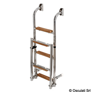 Трап складной 1100х247мм Ø22 5 ступенек с вставками из дерева ироко нержавеющая сталь AISI316