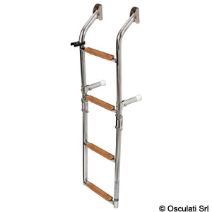 Трап складной 850х247мм Ø22 4 ступеньки с вставками из дерева ироко нержавеющая сталь AISI316