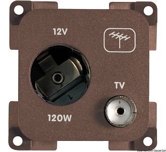 CBE MP12ATV/M Гнездо ТВ + гнездо питания под разъем телефона или прикуривателя из коричневого пласти
