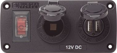 Влагозащищенная панель доп. оборудования - 15A автомат, 12В розетка, 2.1A двойная розетка USB (арт. 4363)