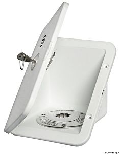 Встраиваемый бокс для заливной горловины под бензин 190x148мм с крышкой и замком из белого полиамида