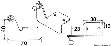 Основание с угольником и выносом пальца 70x40 мм шаровой шарнир 10 мм правое