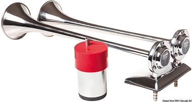 Горн с компрессором Fiamm Ponente двойной рожок из нержавеющей стали 12 В 370 / 430 мм (арт. 21.465.12)