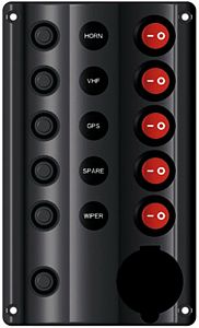 Панель выключателей Wave Design c 5 выключателями и 1 гнездо питания с прикуривателем 180 x 107 мм