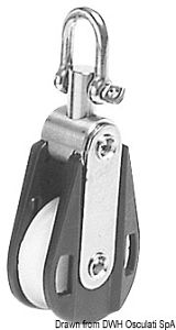 Одношкивный блок HYE Offshore из поликарбоната и нержавеющей стали с поворотно-неподвижной такелажной скобой 80 мм 4600 кг 20 мм (арт. 55.100.20)