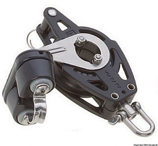 Одношкивный блок на шарикоподшипниках из композитного материала с направляющей скобой и стопором Via