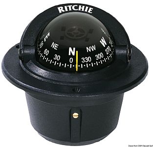 Компас RITCHIE Explorer 2'' 3/4 (70 мм) с компенсатором и подсветкой врезной черный-черный (арт. 25.