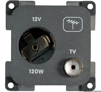 Гнездо ТВ + гнездо питания под разъем телефона или прикуривателя CBE MP12ATV/G из тёмно-серого пласт