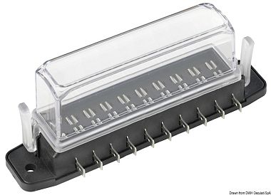 Держатель предохранителей с высокой крышкой на 10 мест 90 А 140 x 31 мм