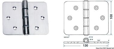 Петля универсальная 130x100x4 мм из полированной нержавеющей стали AISI316 (арт. 38.440.13)