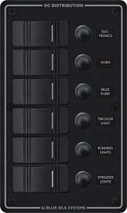 6-позиционная вертикальная панель Contura с 6 кнопочными автоматами быстрого монтажа, черная (арт. 8373)