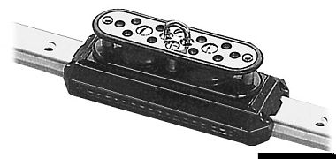 Каретка длинная из анодированного алюминия и тефлона с 2 роликами и обушком для тросов до 10 мм 470