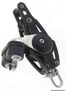 Двухшкивный блок на шарикоподшипниках из композитного материала с направляющей скобой и стопором Via