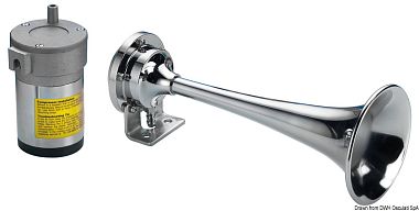 Горн одинарный с компрессором из хромированной латуни 12 В 120 дБ 241 х 89 мм для судов до 20 м (арт. 21.442.12)