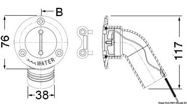 Горловина заливная для бензина под шланг Ø38мм угловая 30° с плоской крышкой из нержавеющей стали (арт. 20.867.01)