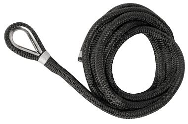 Сплесненный швартовочный трос Mooring line Ø16ммx11м 2500кг из черного полиэфира с коушем из нержавеющей стали (арт. 06.443.93)