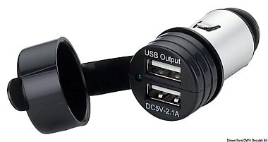 Двойная розетка USB с влагозащитным колпачком 2.1А 12-24В