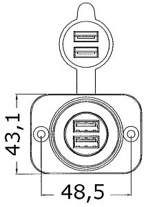 Двойной разъем USB 12/24 В, выходы 5 В, 2,1 А из белого полиамида (арт. 14.516.11)