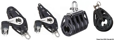 Двухшкивный блок на шарикоподшипниках из композитного материала с направляющей скобой и стопором Via