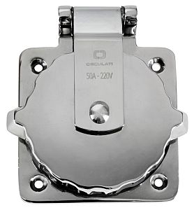 Вилка панельная влагозащищенная 50 A, 220/110 В, IP56, 83x83X105 мм из нержавеющей стали AISI316 (арт. 14.325.00)