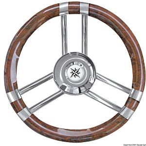 Рулевое колесо с деревянным покрытием, лак/нержавеющая сталь 350 мм