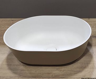 Бежево-белая полуовальная мойка накладного монтажа Ocritech 350 x 260 мм