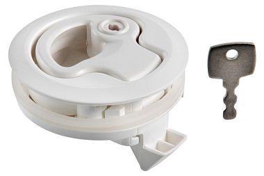 Возвратная ручка для открывания люков пайола на пружине с замком Ø61,4мм 7-18мм из белого полиамида