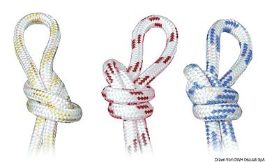 Шкотовый трос двойного плетения из волокна Dyneema белый с синей сигнальной прядью 100 м диаметр 2 м