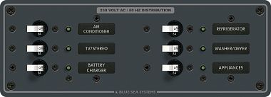 Панель Metal с 6-ю переключателями-предохранителями переменного тока (арт. 8197)