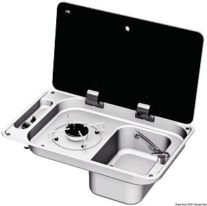 Газовая одноконфорочная варочная панель Can FL1323 с мойкой справа и крышкой из закаленного дымчатог