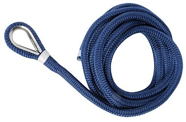 Сплесненный швартовочный трос Mooring line Ø16ммx11м 2500кг из синего полиэфира с коушем из нержавеющей стали (арт. 06.443.83)