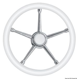 Мягкий полиуретановый руль белый/нержавеющая сталь 350 мм