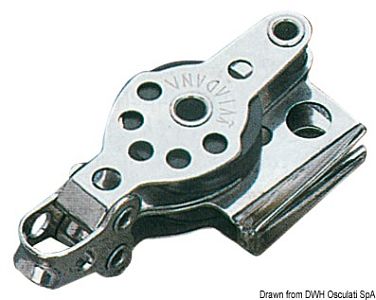 Двухшкивный мини-блок из полиамида и нержавеющей стали со стопором и обушком Viadana Regatta 25 мм 650 кг 6 мм (арт. 55.040.07)