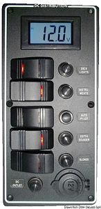 Панели выключателей серии PCAL с 5 выключателями и цифровым вольтметром 9-32 В, 15 А, 240x115 мм (арт. 14.863.05)