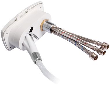 Палубный душ New Edge со смесителем кнопочной лейкой Boris стальным шлангом 4 м и белой крышкой (10 