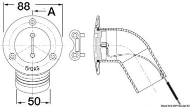Горловина заливная для дизеля под шланг Ø50мм угловая 30° с плоской крышкой из нержавеющей стали (арт. 20.867.04)