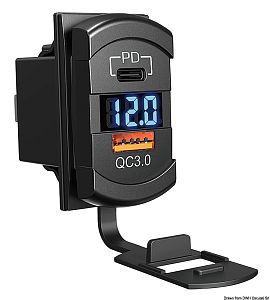 Двойное гнездо USB A+C + вольтметр 12/24 В (арт. 14.195.63)