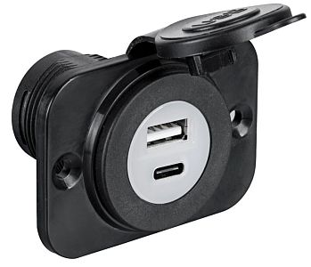 Двойной разъем USB Type A+C 12/24 В, выходы 5 В 2,1 А из чёрного полиамида (арт. 14.516.05)
