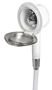 Палубный душ Classic EVO настенного монтажа с кнопочной лейкой Mizar со шлангом 2,5 м и крышкой из н