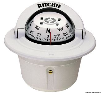 Компас Ritchie Explorer 2" 3/4 (70 мм) с компенсатором и подсветкой, врезной, белый-белый (арт. 25.081.02)