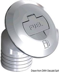 Горловина заливная для бензина под шланг Ø50мм угловая 30° с замком из хромированной латуни (арт. 20.668.09)